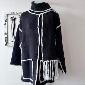 TOTEME Embroidered Black Scarf Jacket Wool Blend Influencer Chic Size M